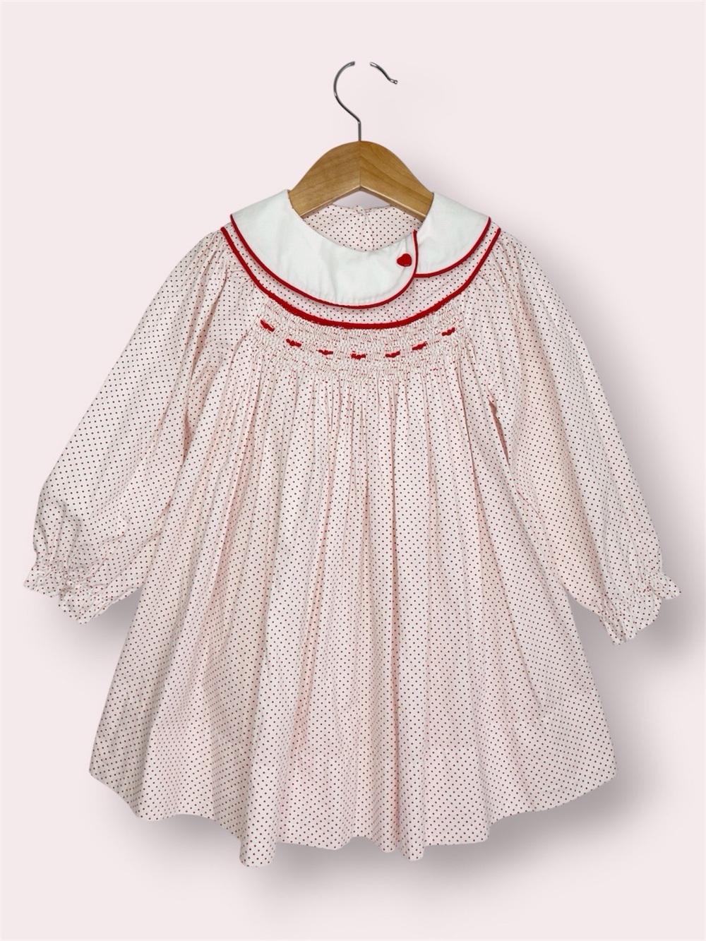 Lullaby Set smocked dress Peter Pan collar white w/ red polka dot girls size 4T